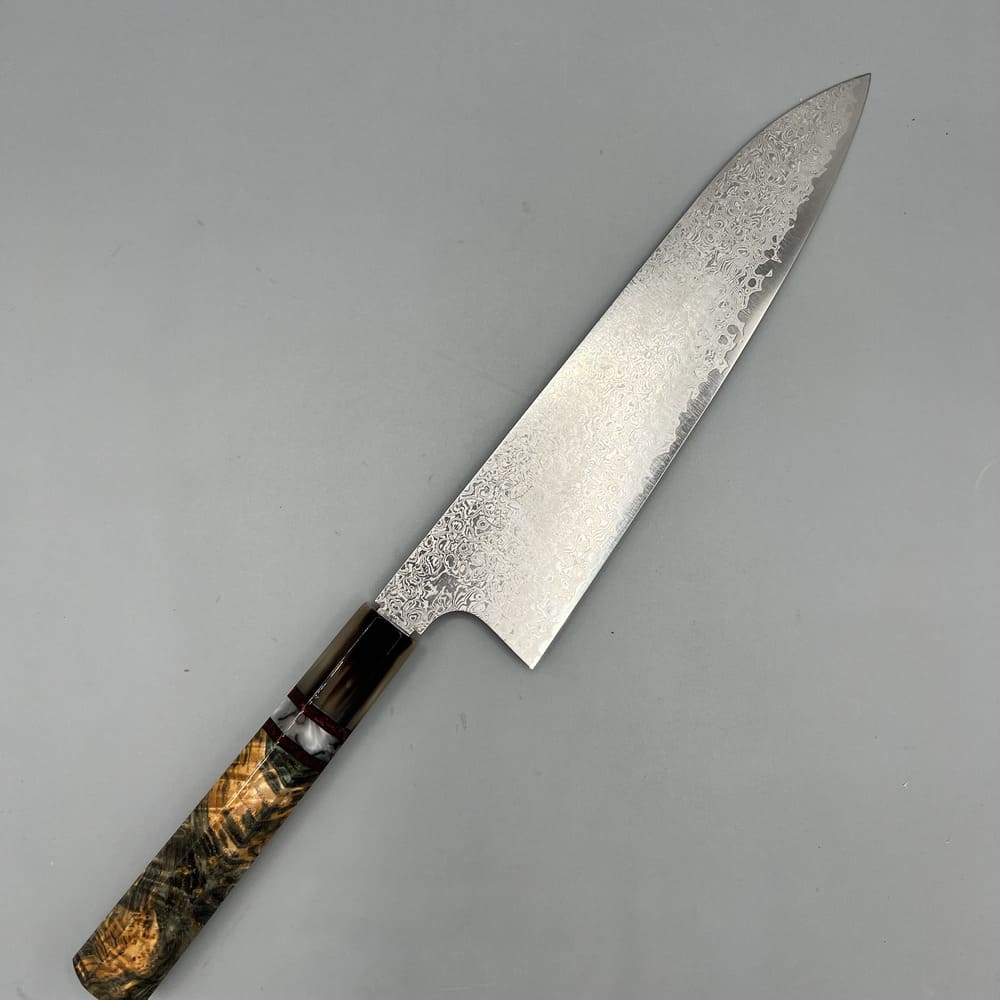 Hatsukokoro Ginyo damascus gyuto 210mm EN whole knife