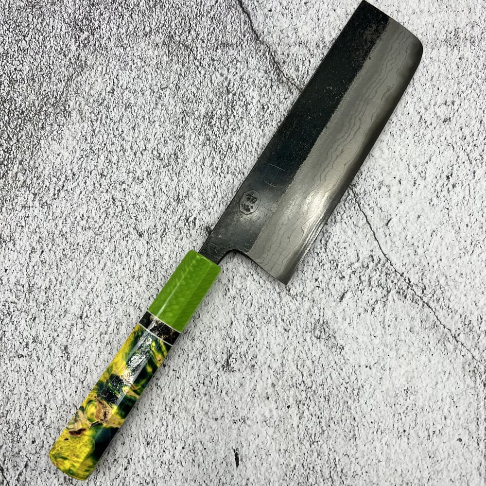 Hatsukokoro Kumokage B2 damascus nakiri EN whole knife